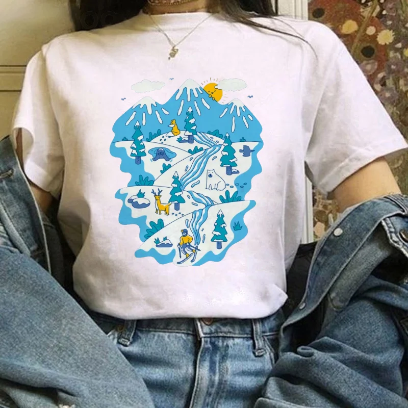 Esqueleto surf padrão impresso roupas femininas camiseta regular versátil manga curta branco camiseta diversão verão casual topo