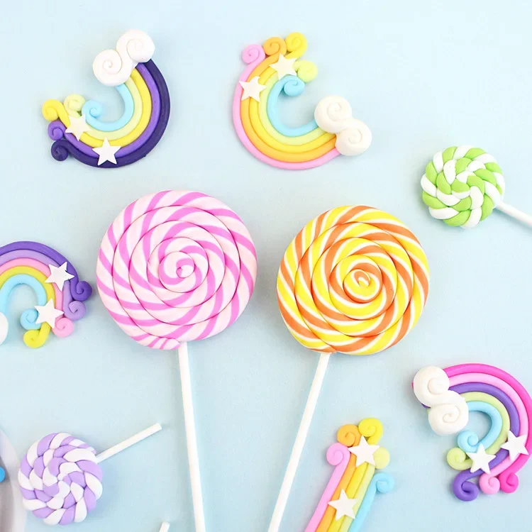 Artificial Soft Clay Lollipop Cake Topper Creative Sweet Cupcake Decor One 1st Cake Decor Happy Birthday Decor Kids Boy Girl Adu