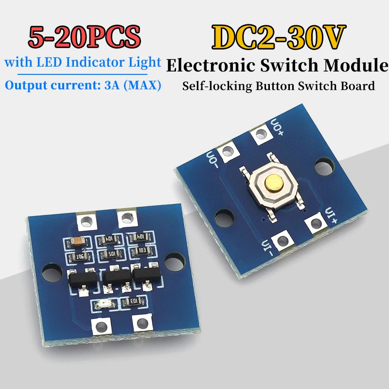 5-20Pcs DC2-30V 3A Mini Self Locking Button Switch Board Bistable Push Button Single Button Switch Board