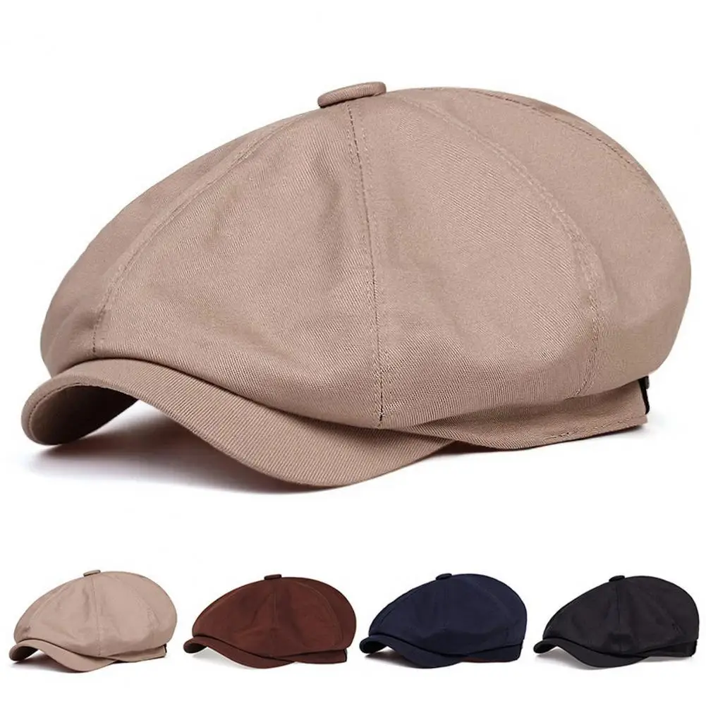 Achthoekige Hoed Stijlvolle Unisex Vintage Baret Lichtgewicht Katoenen Hoofddeksels Met Gekrulde Rand Effen Kleur Achthoekige Pet Voor Volwassenen