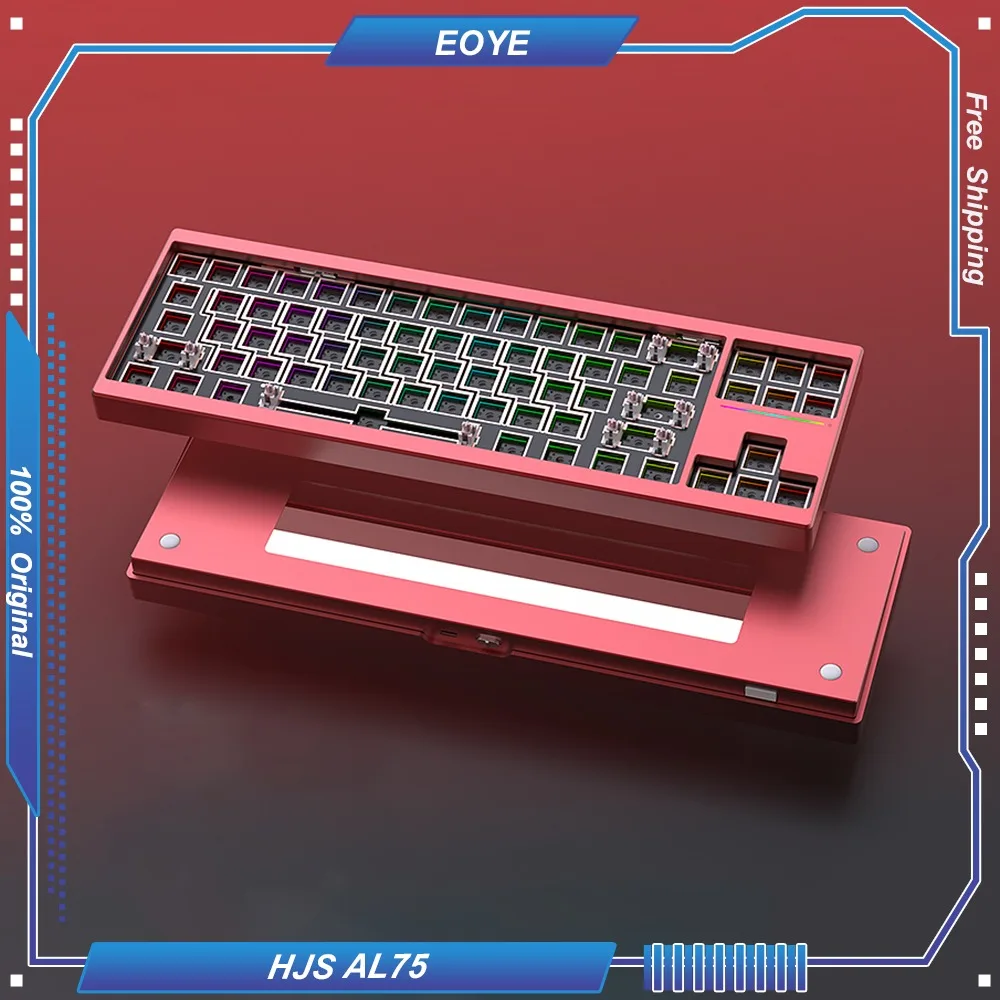 

HJS AL70 Mechanical Keyboard Kit 70% Layout 71 Keys CNC Aluminum Wireless BT/2.4G/Wired Gasket Quick Release Structure FR4 RGB