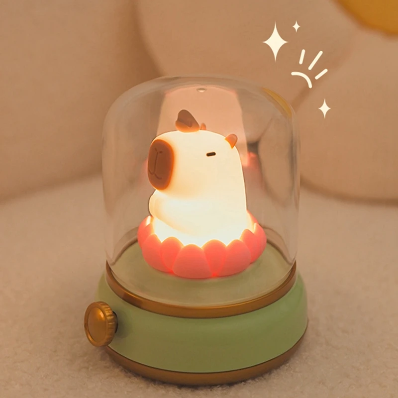 AB09-โชคดี Lotus Capybara โคมไฟการ์ตูนสร้างสรรค์ Capibala Night Light สาวของขวัญวันเกิด Night Light