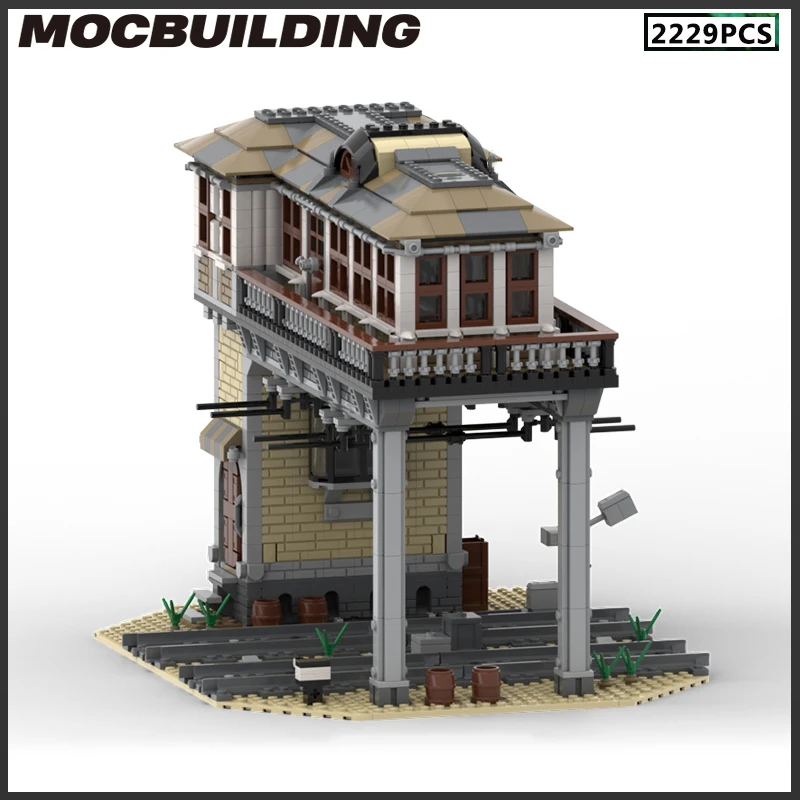 MOC-Rail Torre Blocos De Construção, Plataforma De Trem, Casa Modelo, Tijolos DIY, Brinquedo Aassemble, Presentes De Natal, Coleção, Presente De Aniversário