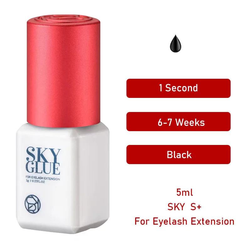 2 Bottles Sky Glue S+ Type Red Cap Original Korea Eyelash Extension 5ml Beauty Shop Makeup Tool Low Smell No Irritation Adhesive