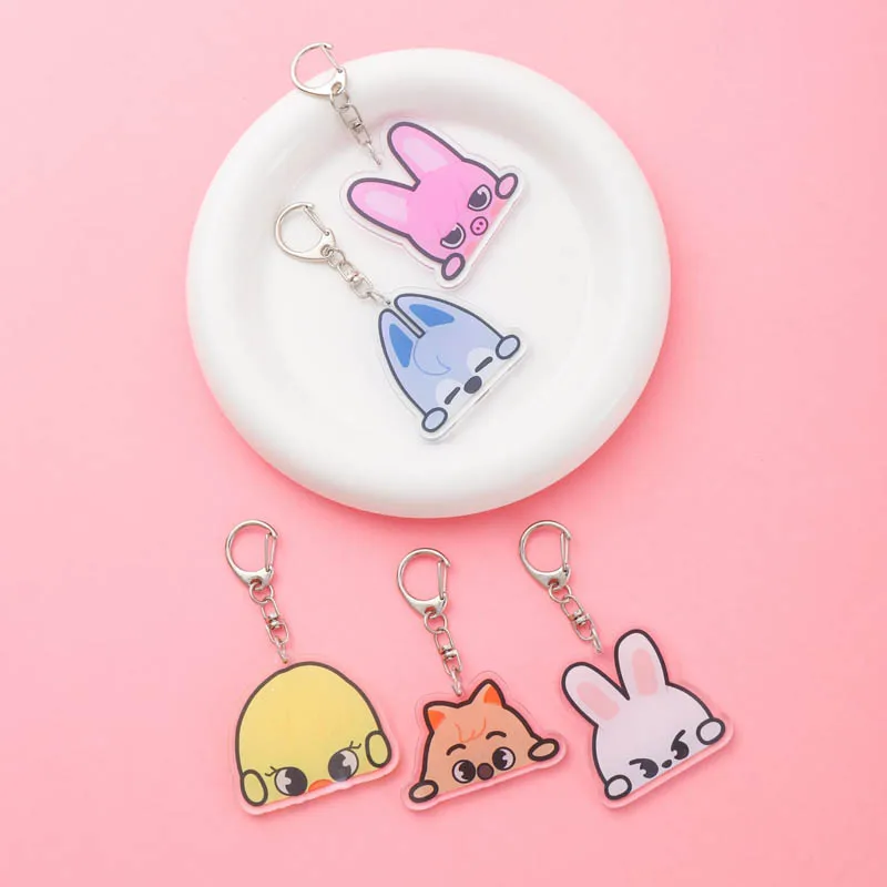 Stray Kids Anime Acrylic KPOP Keychain Accessaries Cartoon Funny Pendant Cute Creative Bag Charm Car Keyring Friends Fans Gifts