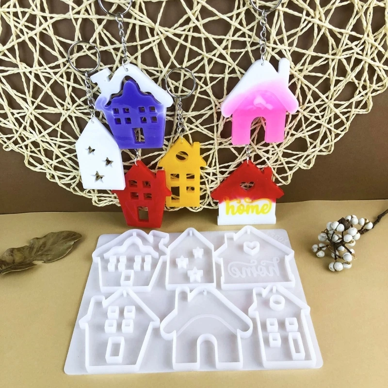 Molde silicona flexible para llavero en forma casa, molde para manualidades joyería hecho a mano