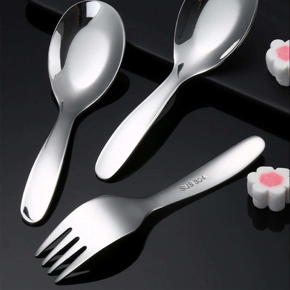 

4pcs 304 Stainless Steel Spoon Fork Kids Toddler Utensils Dinner Cooking Serving Cutlery Kit Tableware