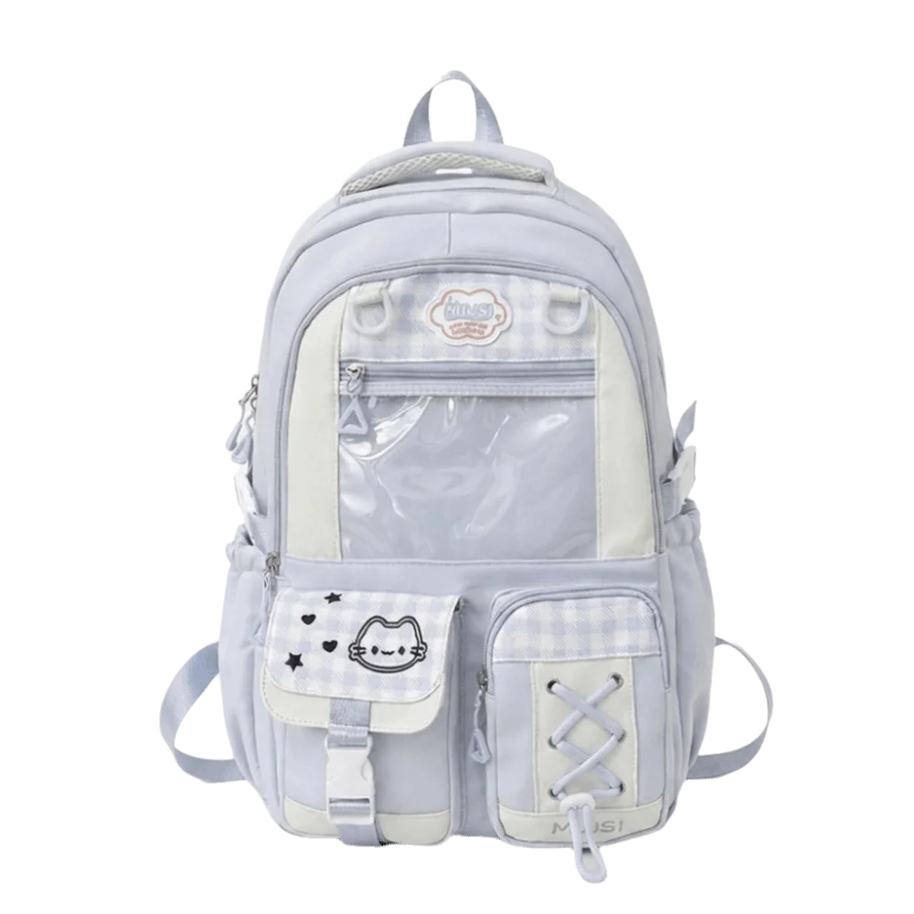 Preppy-Style Schulrucksack mit mehreren Fächern, großem Fassungsvermögen, leichtem Gewicht, Reißverschluss, mehreren Taschen, kariertem Farbblock-Design, Tagesrucksack – Detail 9