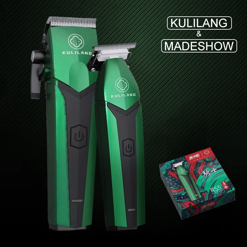 2023 Nieuwe Madeshow Kulilang R66 R55 Haar Snijmachine Groene Kit Professionele Tondeuse Voor Mannen Usb Opladen Trimmer Machine