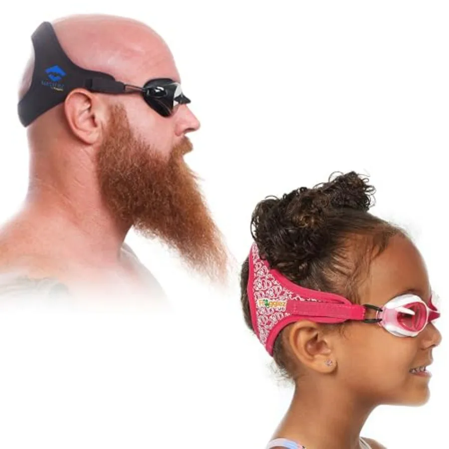 

' swim goggles pink frog adults'/teens' goggles (black) bundle: premium pain-free strap, anti-fog mirrored lenses