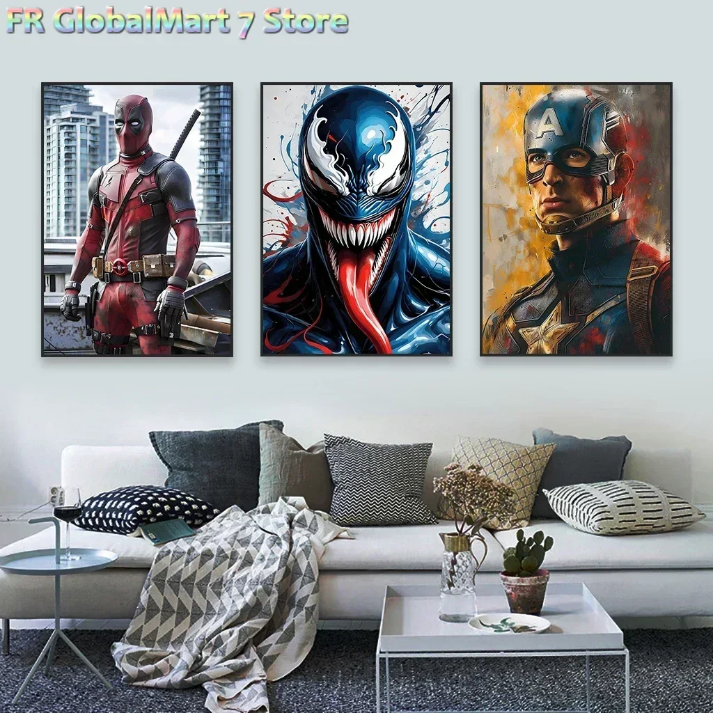 Diamond Painting Diamond Painting Modern Colorful Superhero Wall Art Poster Spider Man Portrait Prints Deadpool Diamond Painti
