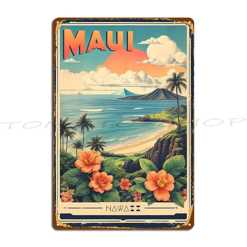 Maui S Vintage Charm Retro Travel Metal Plaque Design Pub Party Club Bar Garage Customize Tin Sign Poster