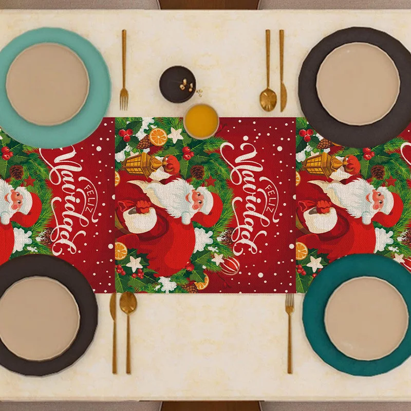 جديد عيد الميلاد الجدول العلم الكتان سانتا الإبداعية الكرتون طاولة القهوة مفرش المائدة الزخرفية مفرش طاولة الجدول العلم