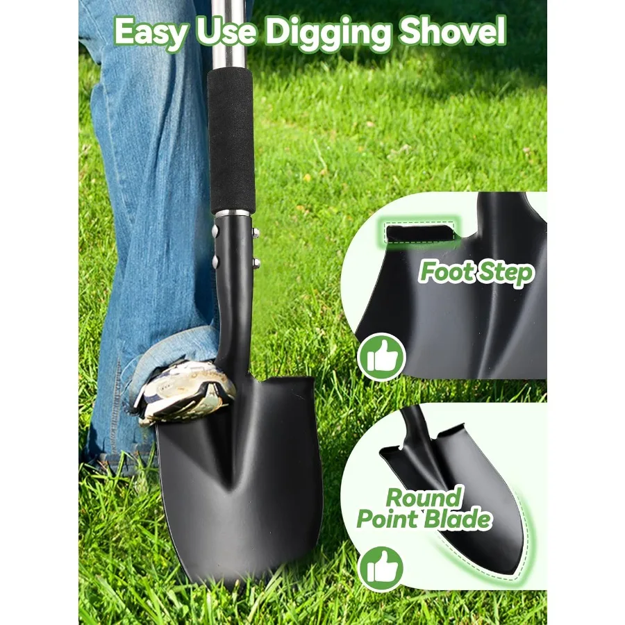 Pá pequena de 31 polegadas para escavar jardinagem acampamento off road pá de jardim de metal curta com lâmina de ponto redondo dhandle grip mini