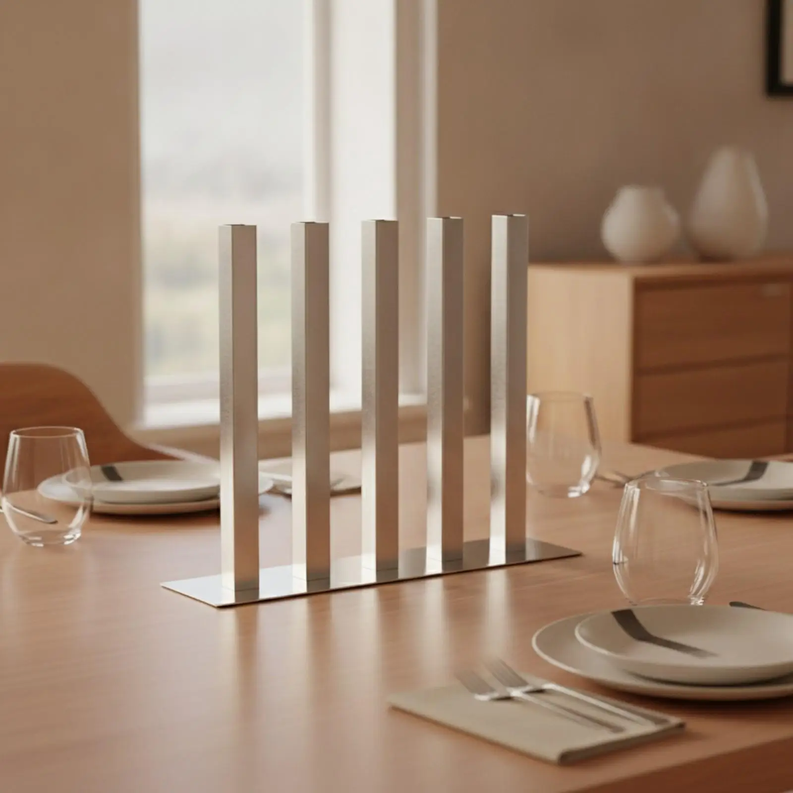 5 Pieces Slender Metal Tabletop Vase Slim Tall Square Tube Vase for Narrow Areas, Dining Table