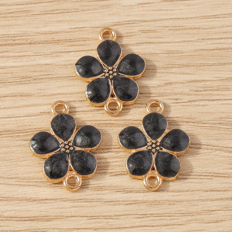 Tusember 20 Stück 14x18mm Bunte Emaille-Blumen-Charms-Verbinder für Schmuckherstellung, Armbänder, Halsketten, DIY-Handarbeitszubehör – Detail 4