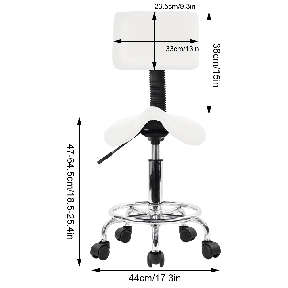 KKTONER Saddle Stool with Foot Rest PU Leather Swivel Adjustable Rolling Stools with Back Support Facial Salon Kitchen Chair