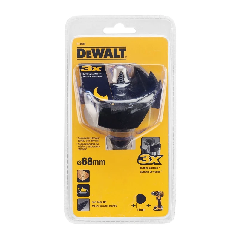 DEWALT DT4586 Self Feed Wood Drill Bit 68MM Anti-slip Shank 3 Sharp Cut Edges 3X Blades Bit Tool Attachments