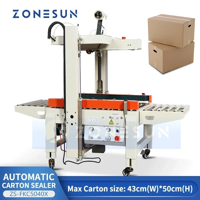 

ZONESUN Pneumatic Carton Sealing Machine Automatic Cardboard Box Top Bottom Clamping Taping Express Parcel Packaging ZS-FKC5040X