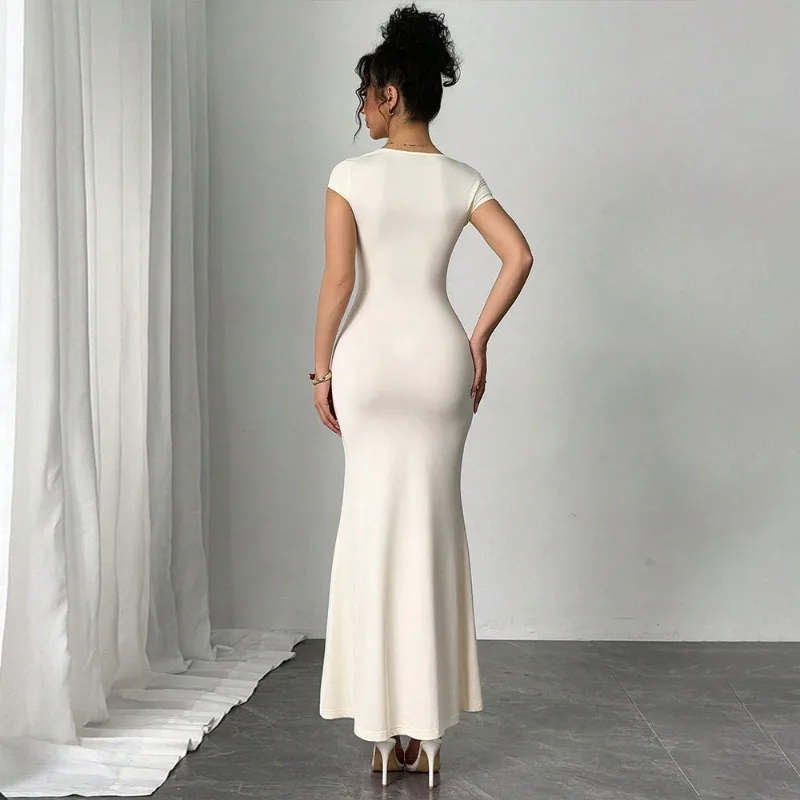 Phantasy Sexy, figurbetontes Kleid, elastisch, schlank, One-Step-Kleider, elegant, solide Bürodame, modisch, Rundhalsausschnitt, kurze Ärmel