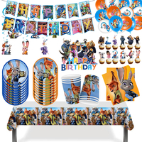 New Zootopia Disposable Tableware Set Balloons Cake Topper Paper Cups Banner Birthday Party Favor Decorations Christmas Supplies