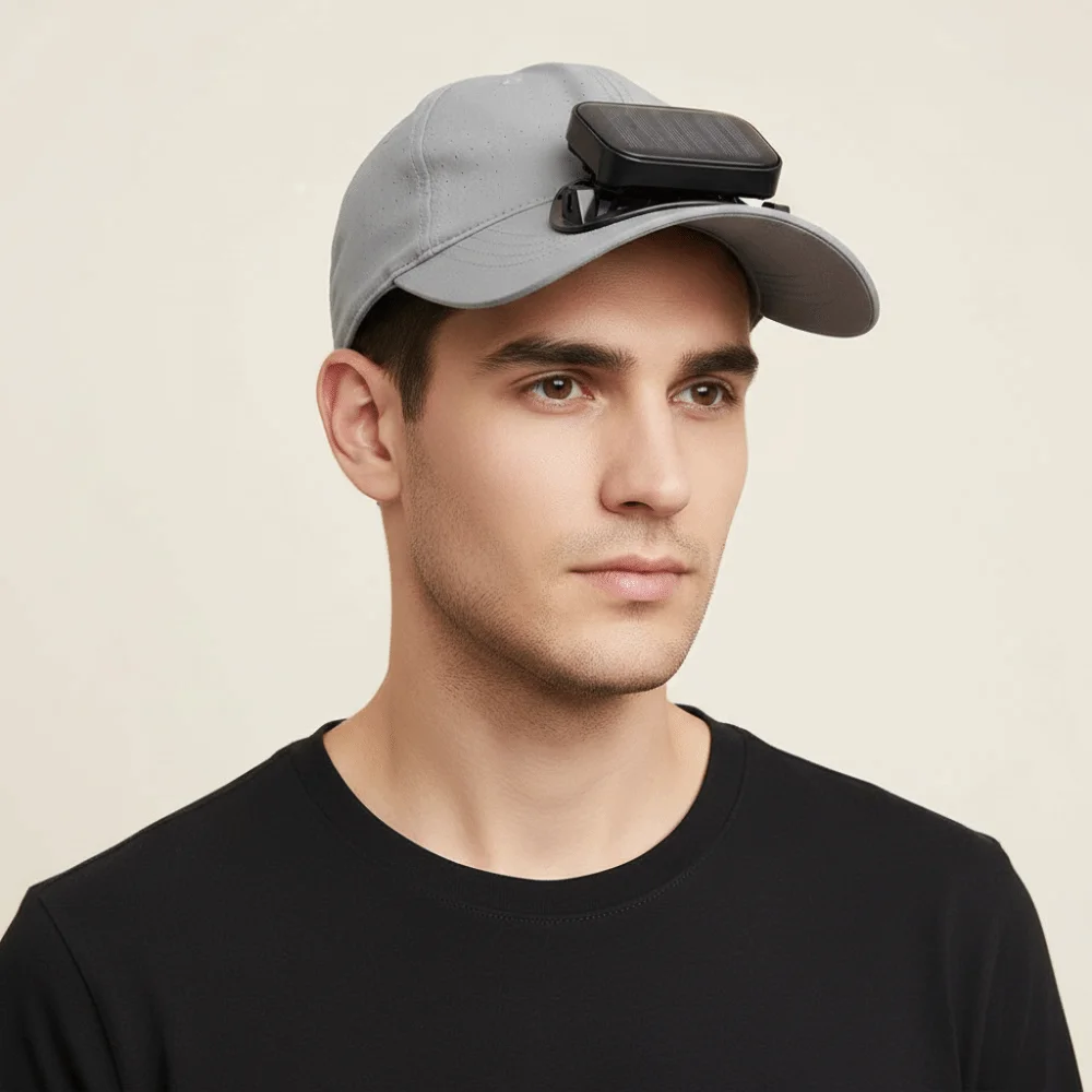 Portable Solar Powered Fan Baseball Cap Solid Color Long-lasting Rechargeable Fan Hat Breathable Polyester for 3.7V/300mAh