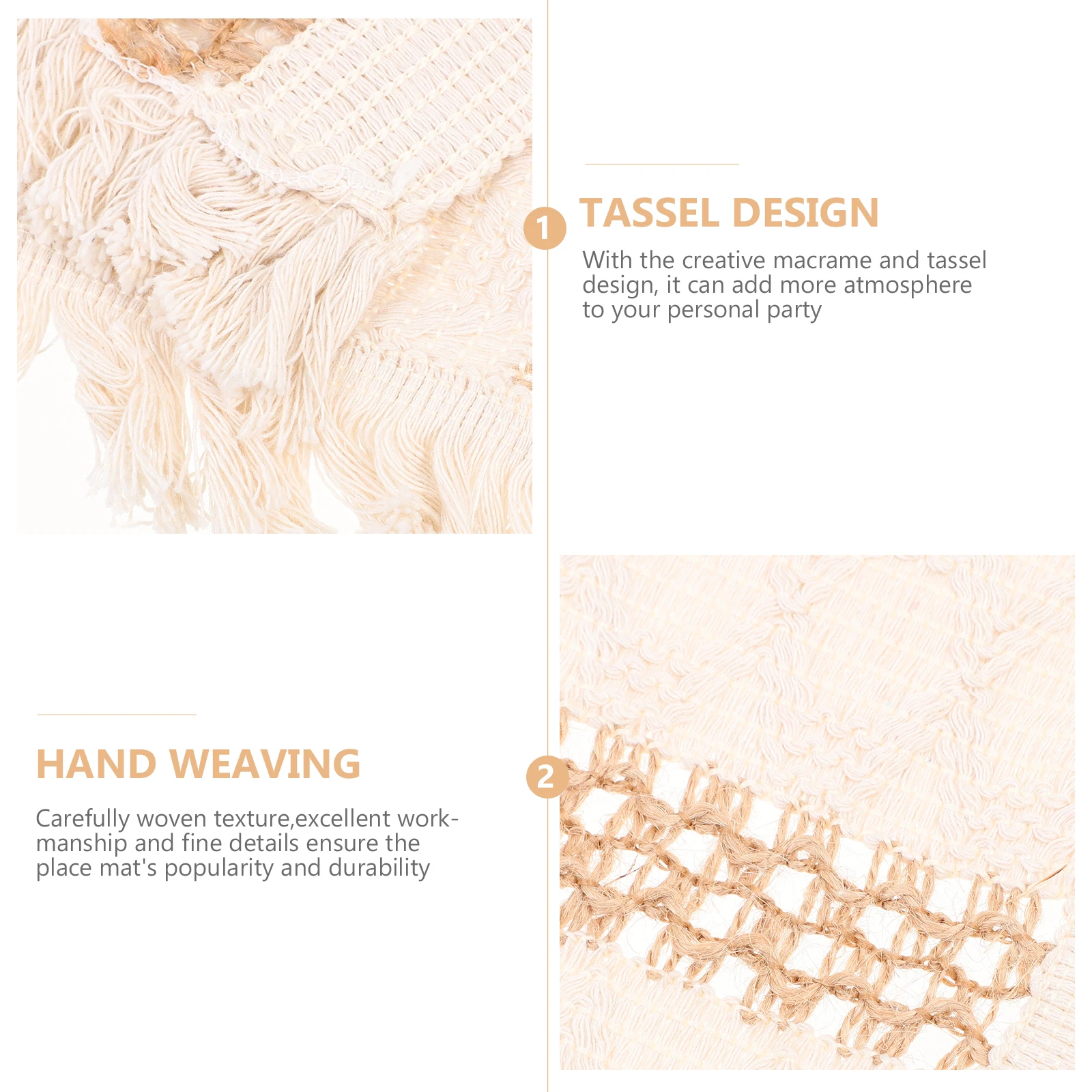 

2pcs Cotton Linen Table Mat Macrame Placemats Tassel Design Heat Insulation Buffet Family Gathering Restaurant Decor