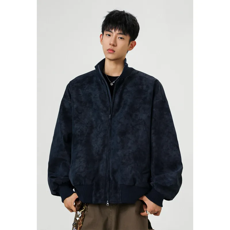 

Loose Fit Leather Jaet for Men Casual Versatile Stand Collar Outerwear Spring Autumn New Sle plus Size Trendy Streetwear