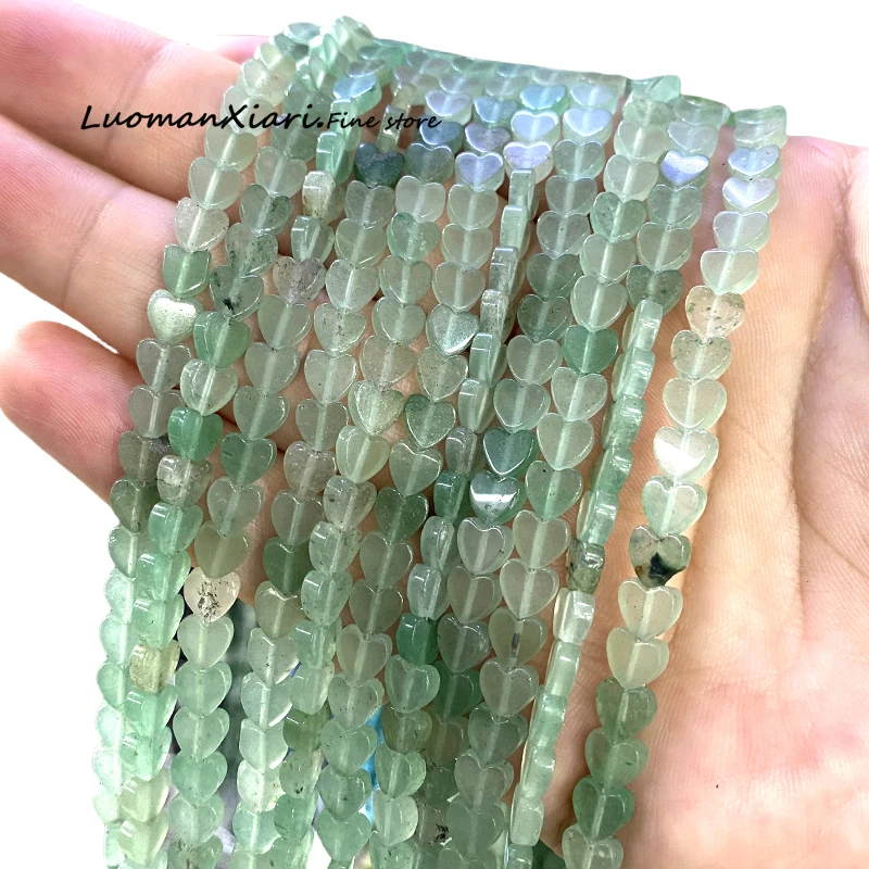 6MM bentuk hati cinta batu alam hijau Aventurine longgar manik-manik Spacer untuk membuat perhiasan Diy gelang pesona aksesoris