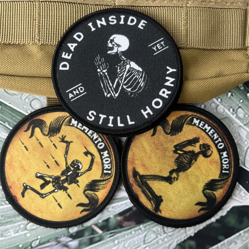 Dead Inside Yet Still Horny Skull Military Badge Memento Mori Prayer Morale Printed Patch Tactical Patches Stickers for Backpack