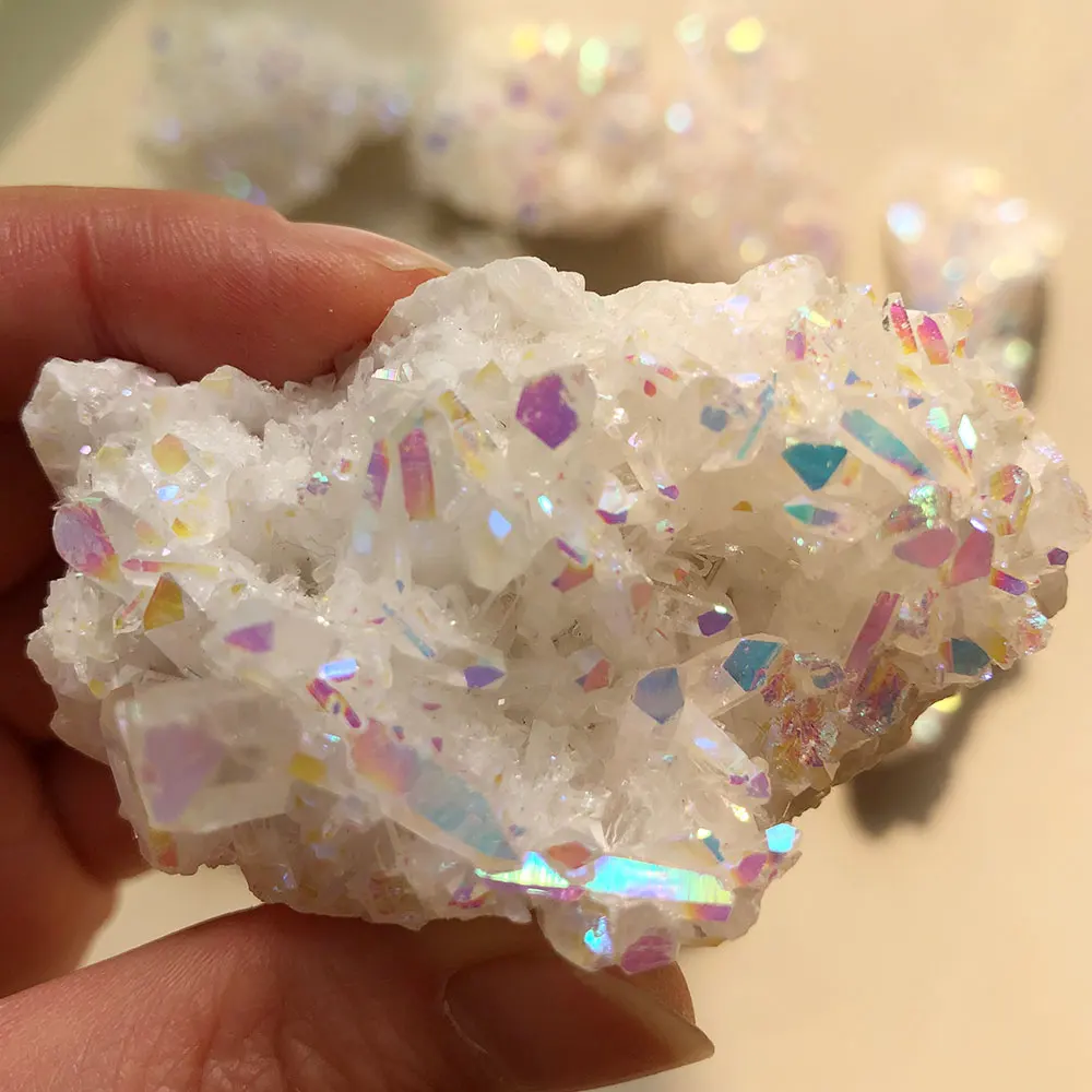 1pc Natural Rainbow Angel Aura Crystals Clusters Points Healing Stone Reiki Gift Home Room Decoration Decor Electroplated