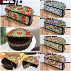 HOMFUN Mandala Diamond Painting Container Wooden Jewelry Case Diamond Art Organizer Box Kit，Creative Semi-circular Storage Box