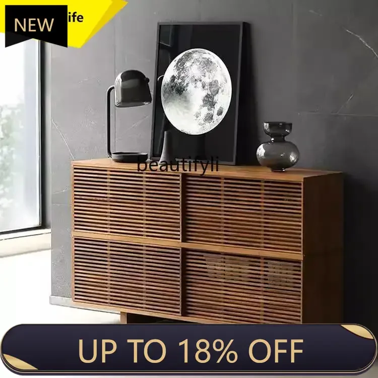 

P178 Wabi-Sabi Style White Ash Wood Tea Cabinet Entryway Cabinet Simple Modern Grid Home Vintage Storage Cabinet