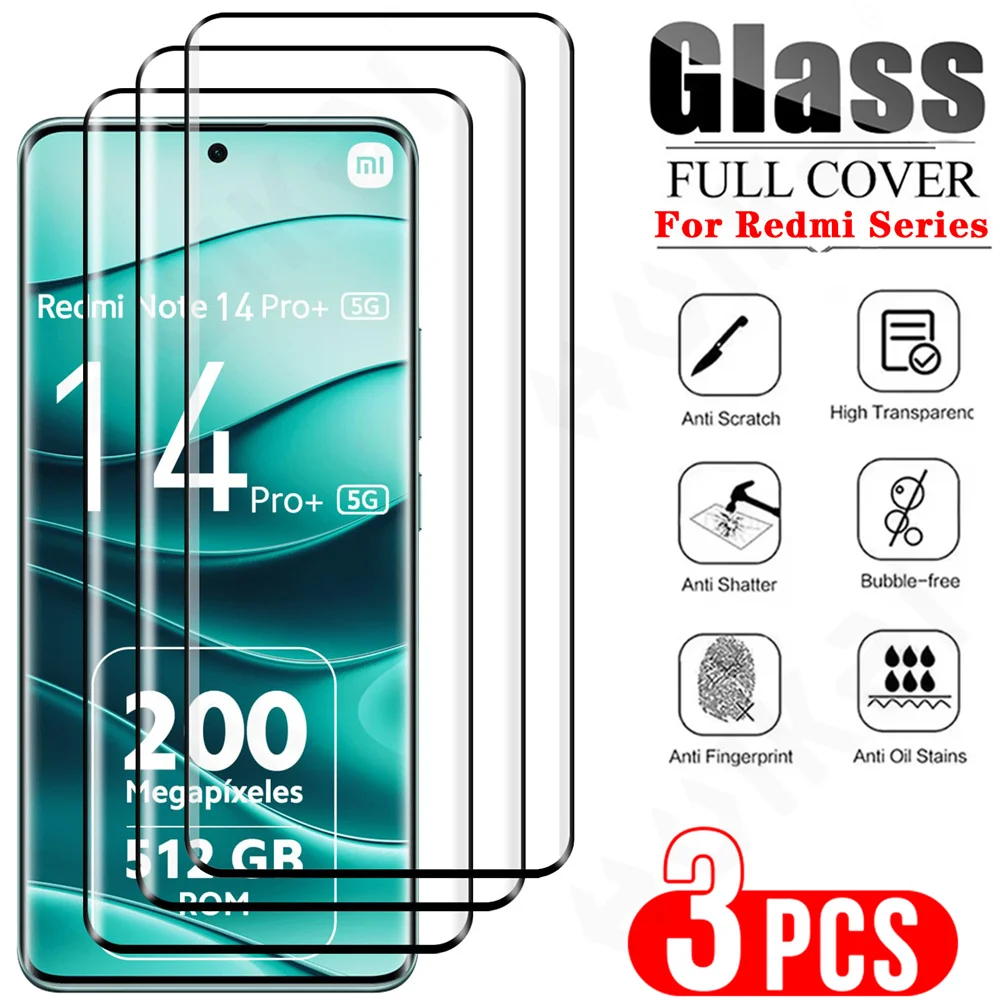 

1-3 Pcs Tempered Glass For Xiaomi Redmi Note 14 13 Pro Plus 4G 5G Note 13 Pro 13 4G 5G Poco X6 Pro Full Cover Screen Protector