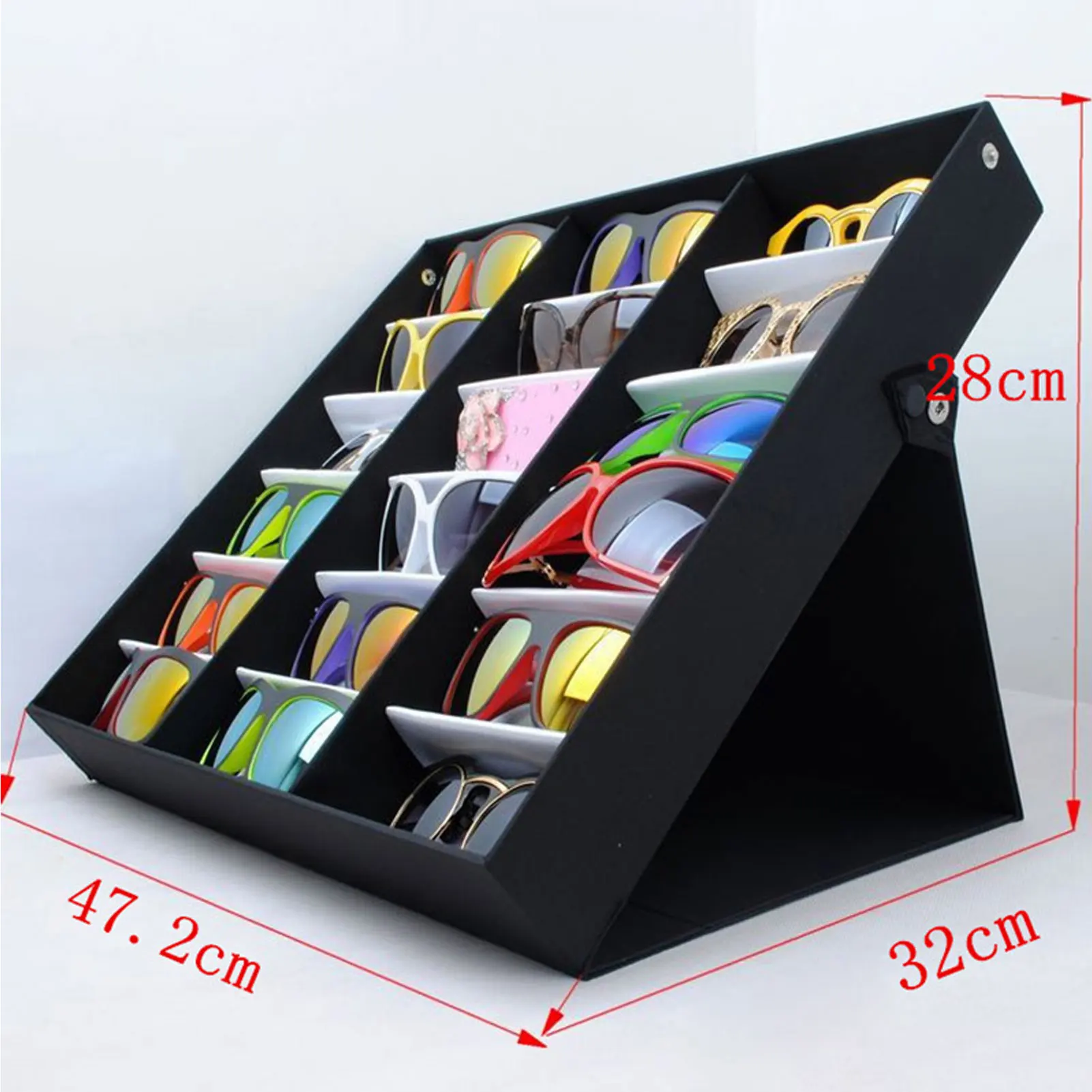 18 Grids Eyeglass Display Box Showcase Eyewear Display Case Storage Box Flannel Stand Rack for Women Men Xuan-US