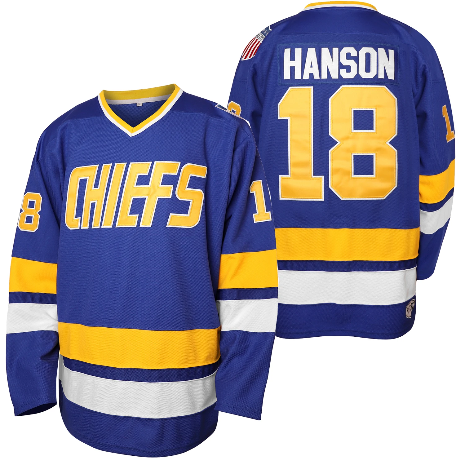 

Men Hanson Brother Slap Shot 100% Stitched Embroidery Movie Hockey Jerseys Blue White