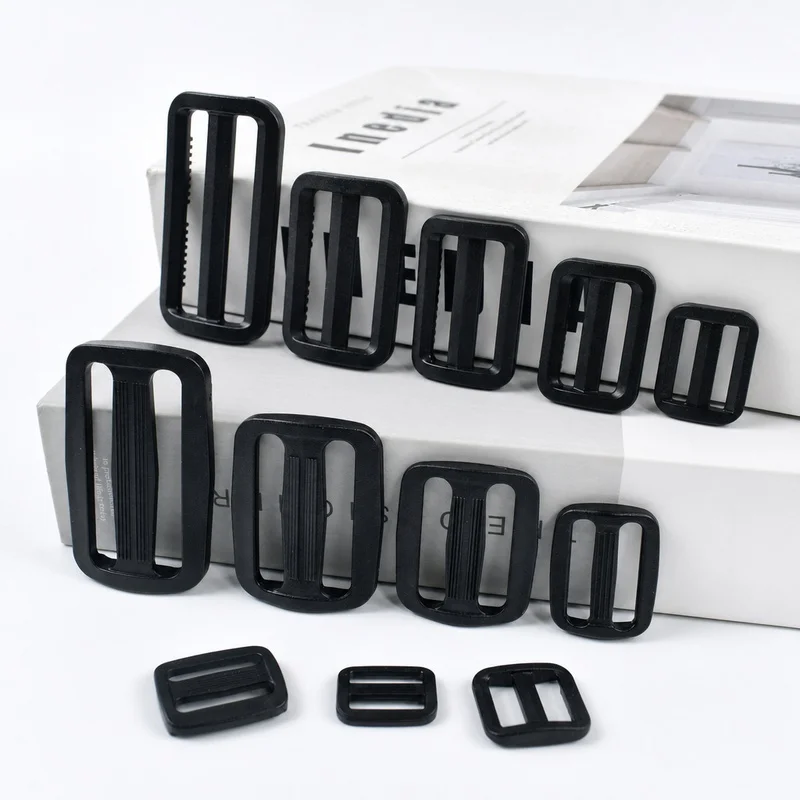 50/100/200Pcs Tri-Glide Ring Black Buckle 15-50mm Plastic Buckles for Webbing Strap Slider Adjust Clip Backpack Belt Carabiner