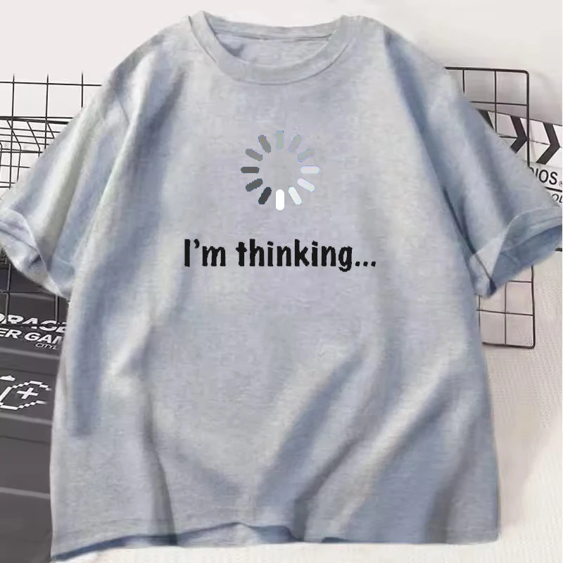 

I Think Funny Print T-Shirt Summer Men Women T-shirts Round Neck Oversized Casual Short Sleeves Streetwear Basic Tee Clothing