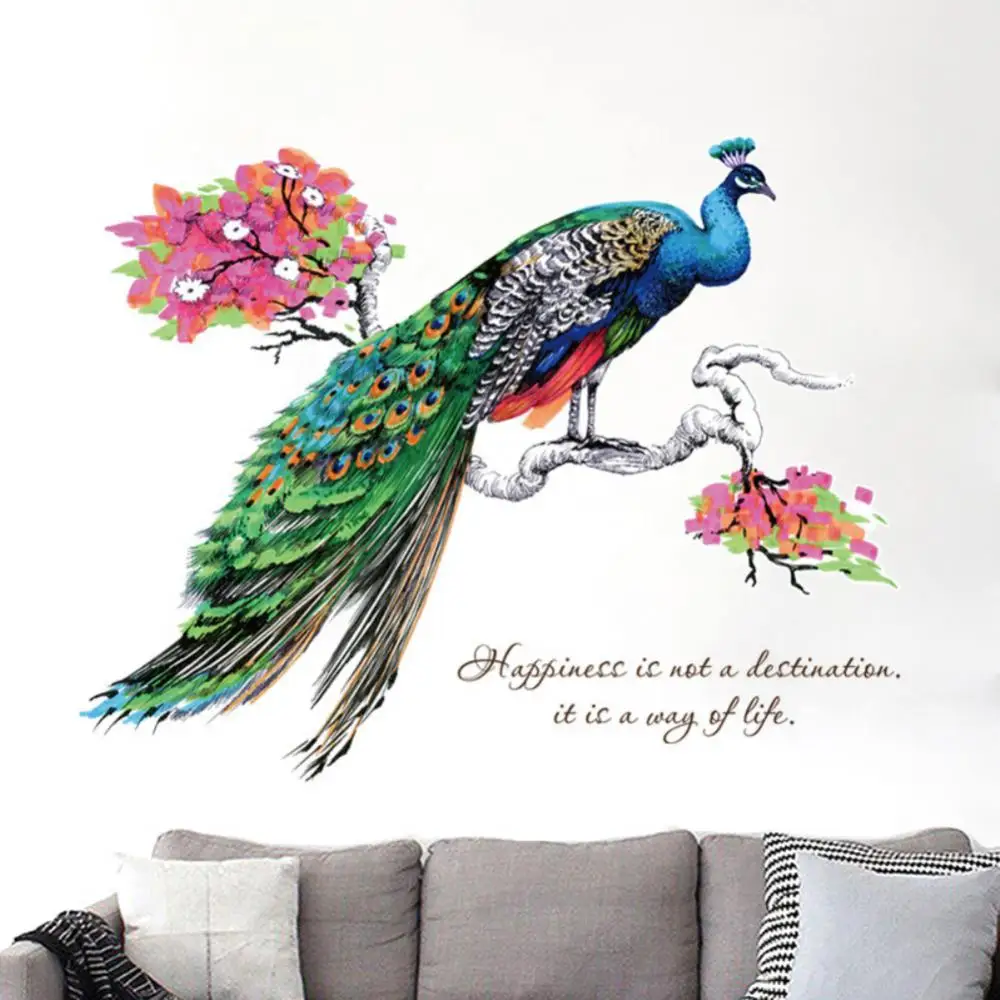 Non-toxic Background Home Decoration Removable Peacock Wall Stickers Non-fading 3d Wall Sticker Pressure Resistance Durable