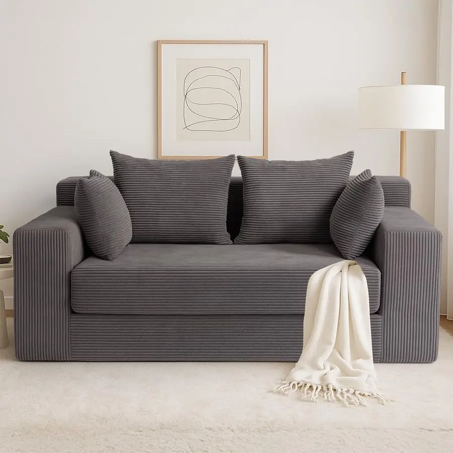 

Sofa Bed, 3 in 1 Loveseat Folding Couch Bed Foldable Boneless Couch amp Floor Futon Sleeper, Corduroy Pull Out Sofa Bed with 4