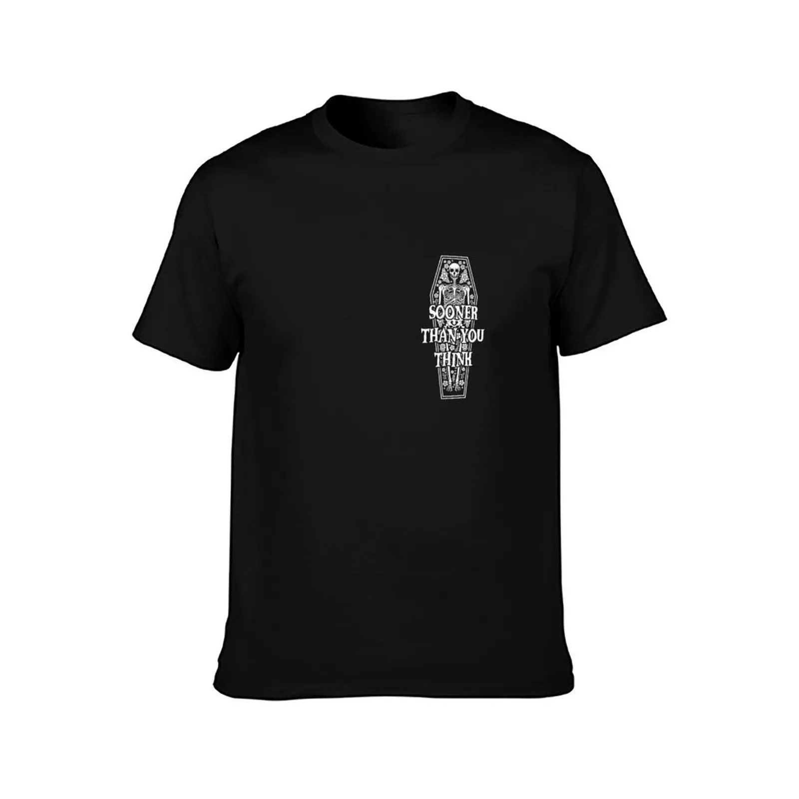 Sooner Than You Think Skeleton In Coffin Memento Mori T-Shirt Athletic Fit Sports Short Sleeve Top T-Shirt
