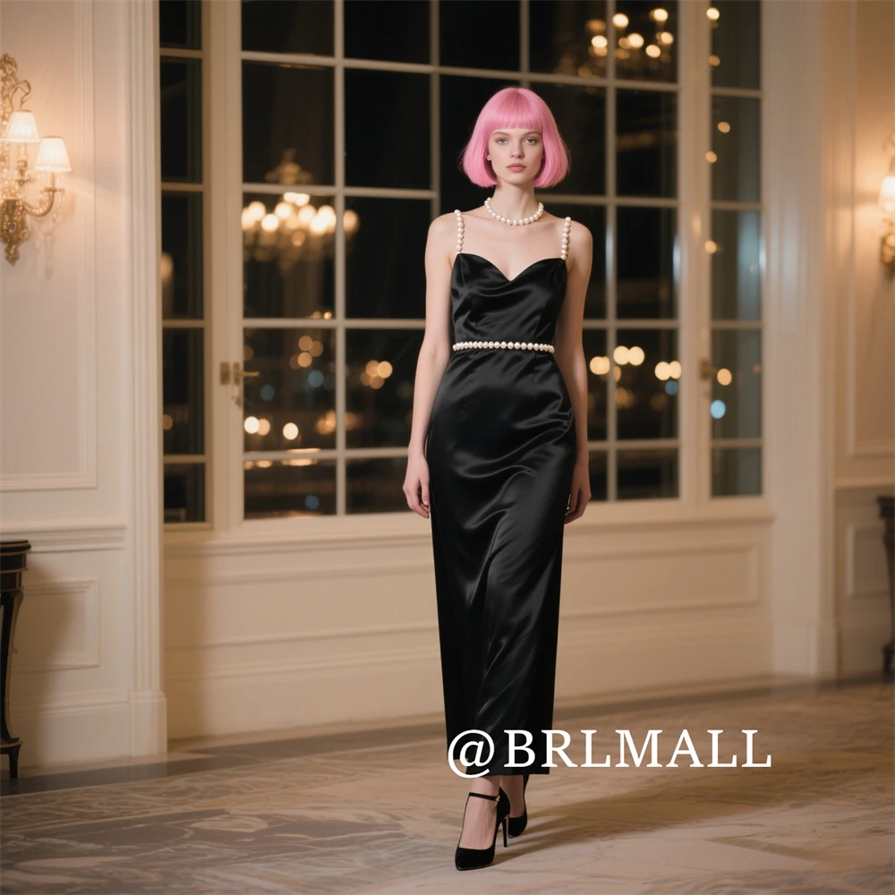 BRLMALL 진주 스트랩 새틴 이브닝 드레스 아가 긴 공식 드레스 칵테일 클럽 드레스 맞춤형 플러스 사이즈 드레스