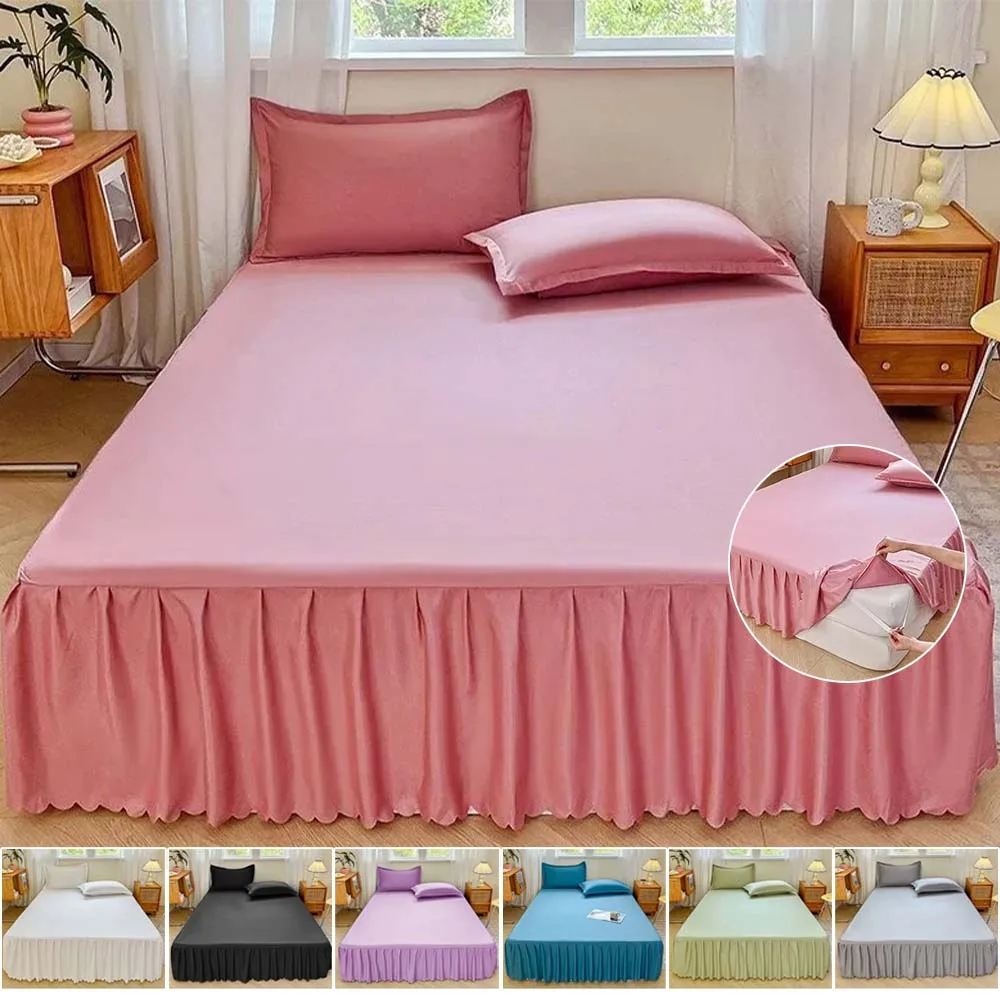 

Bedspread Lace Solid Color Ruffle Bed Skirt Beds Covers for Home Hotel Quilted Mattress Protector Skin-friendly Jupe De Lit 침대치마