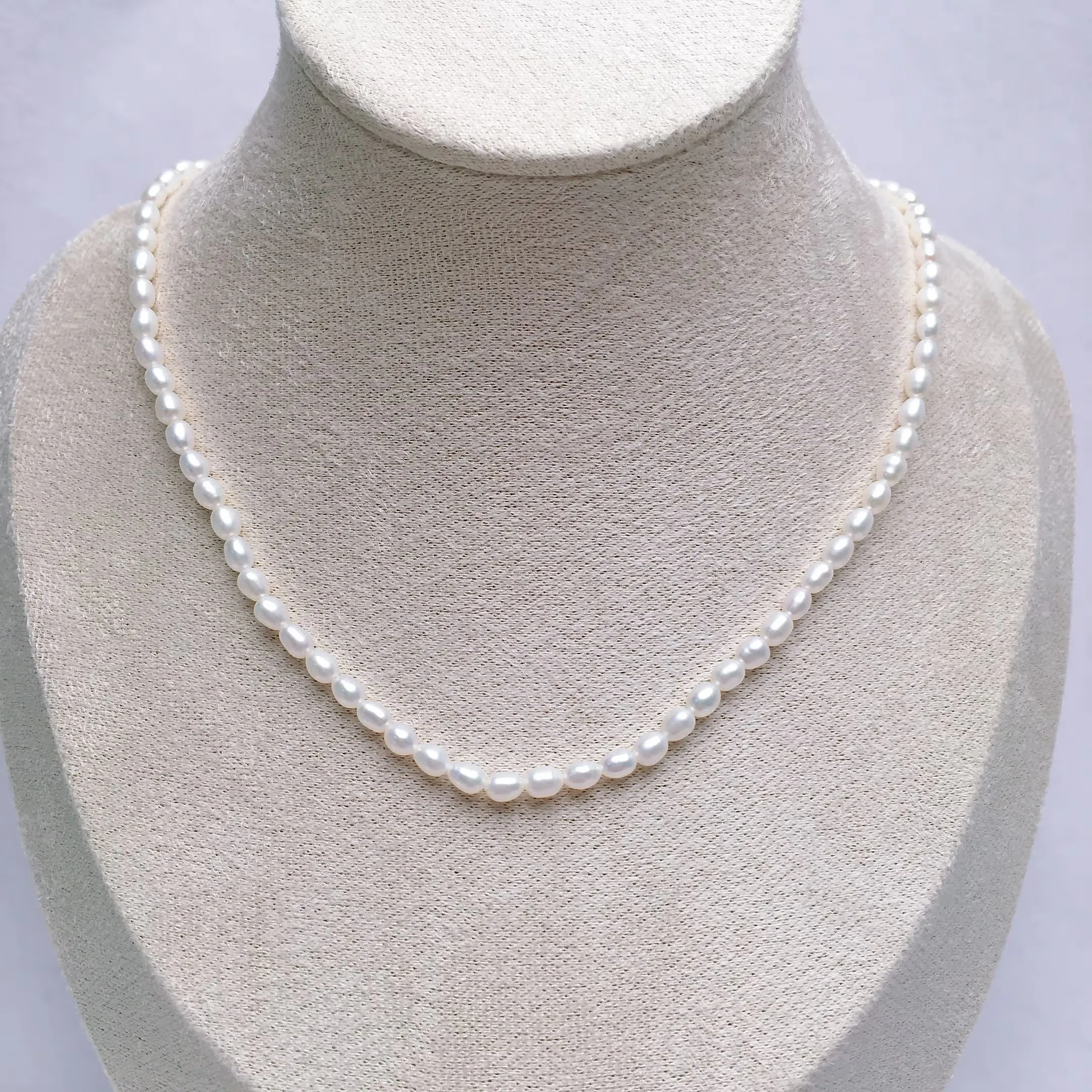 

White Natural Freshwater Pearl Rice Shape Necklace Fashion Jewelry Making Design Gift For Girl Women Hand Made Ornament 43-45cm