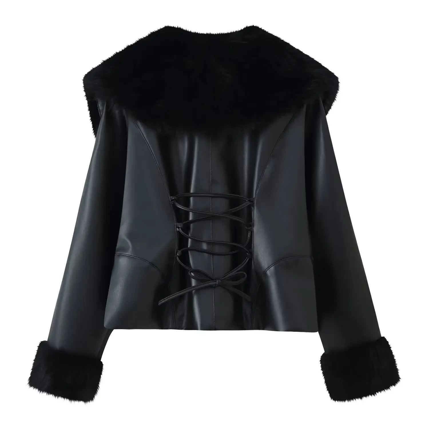 European and American style 2025 winter new French high-end fashion big fur collar temperament waist jacket leather jacket