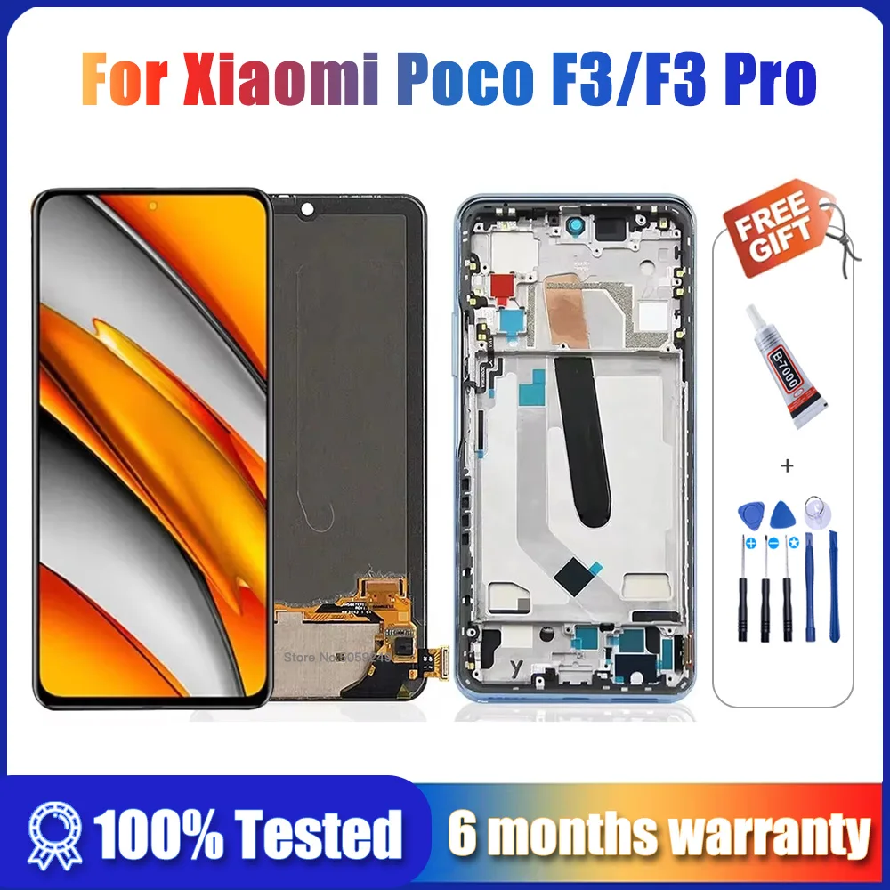 AMOLED 6.67\'\' For Xiaomi Poco F3/F3 Pro LCD Display with Frame Touch Panel Digitizer For Poco F3 M2012K11AG Screen Replacement