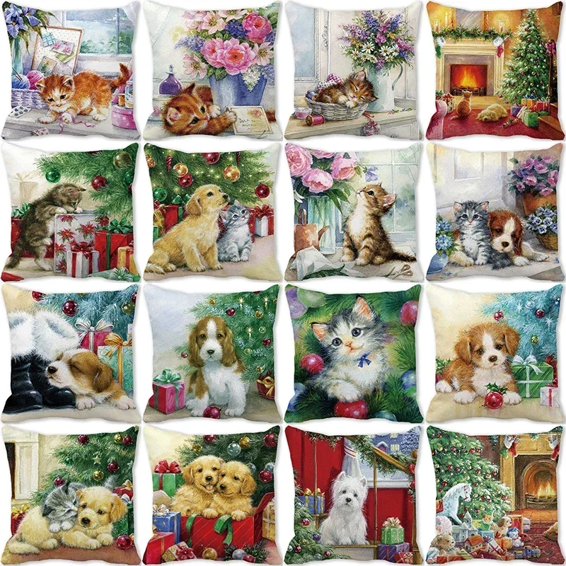 

Christmas Pillowcase Farmhouse Home Sofa Decor Throw Pet Cat Dog Floral Cushion Cover Customizable