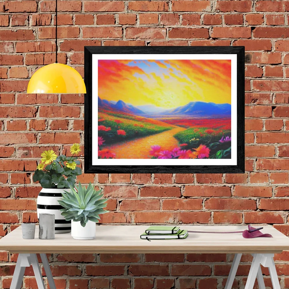 LZAIQIZG 5D Diamond Painting Colorful Flower Mountain Diamond Embroidery Landscape Cross Stitch Handicraft Decoration For Home