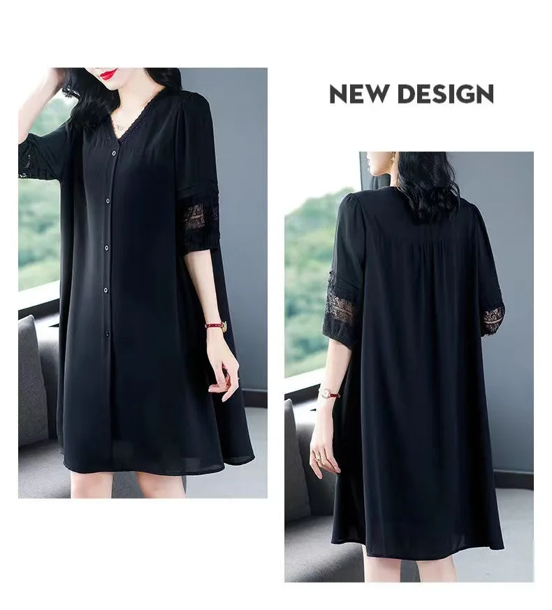 

Новое женское платье больших размеров для весны и лета: свободное, скрывающее живот, с рукавом 3/4, V-образным вырезом, повседневное, А-силуэт, стройнящее