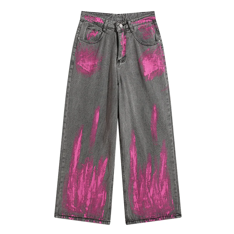 Autumn/Winter Graffiti Jeans American Street Trash Demin Trousers Niche Design Sense, Hip Hop Wide Leg Drag Trendy Pants